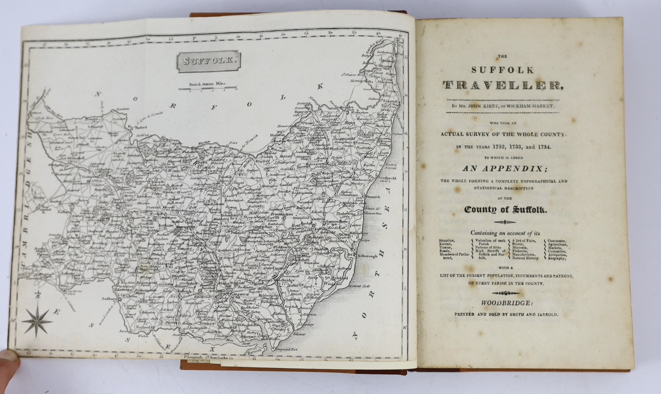 SUFFOLK: Kirby, John - The Suffolk Traveller ... To which is added an Appendix ... forming a complete topographical and statistical description ... folded map; rebound morocco-backed cloth, gilt-lettered panelled spine a